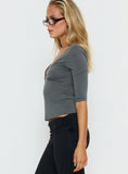 Back To Friends V Neck 3/4 Sleeve Top Grey