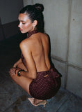 Keiana Mini Skirt Burgundy Pink Polka