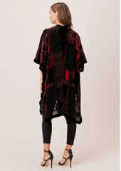 Natalia Burgundy Paisley Burnout Velvet Kimono
