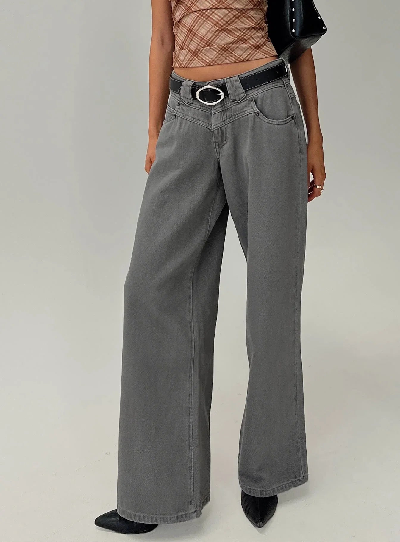 West Side Mid Rise Wide Leg Jeans Grey Wash