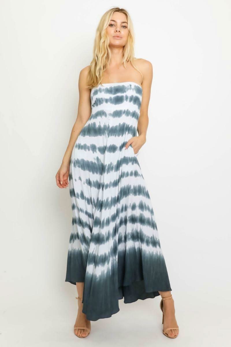 Sunshine Will Follow Charcoal Border Tie Dye Strapless Maxi Dress