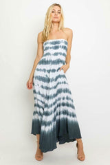Sunshine Will Follow Charcoal Border Tie Dye Strapless Maxi Dress