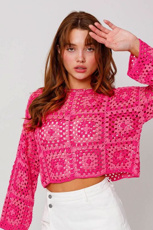 Judy Pink and Fuchsia Crochet Sweater