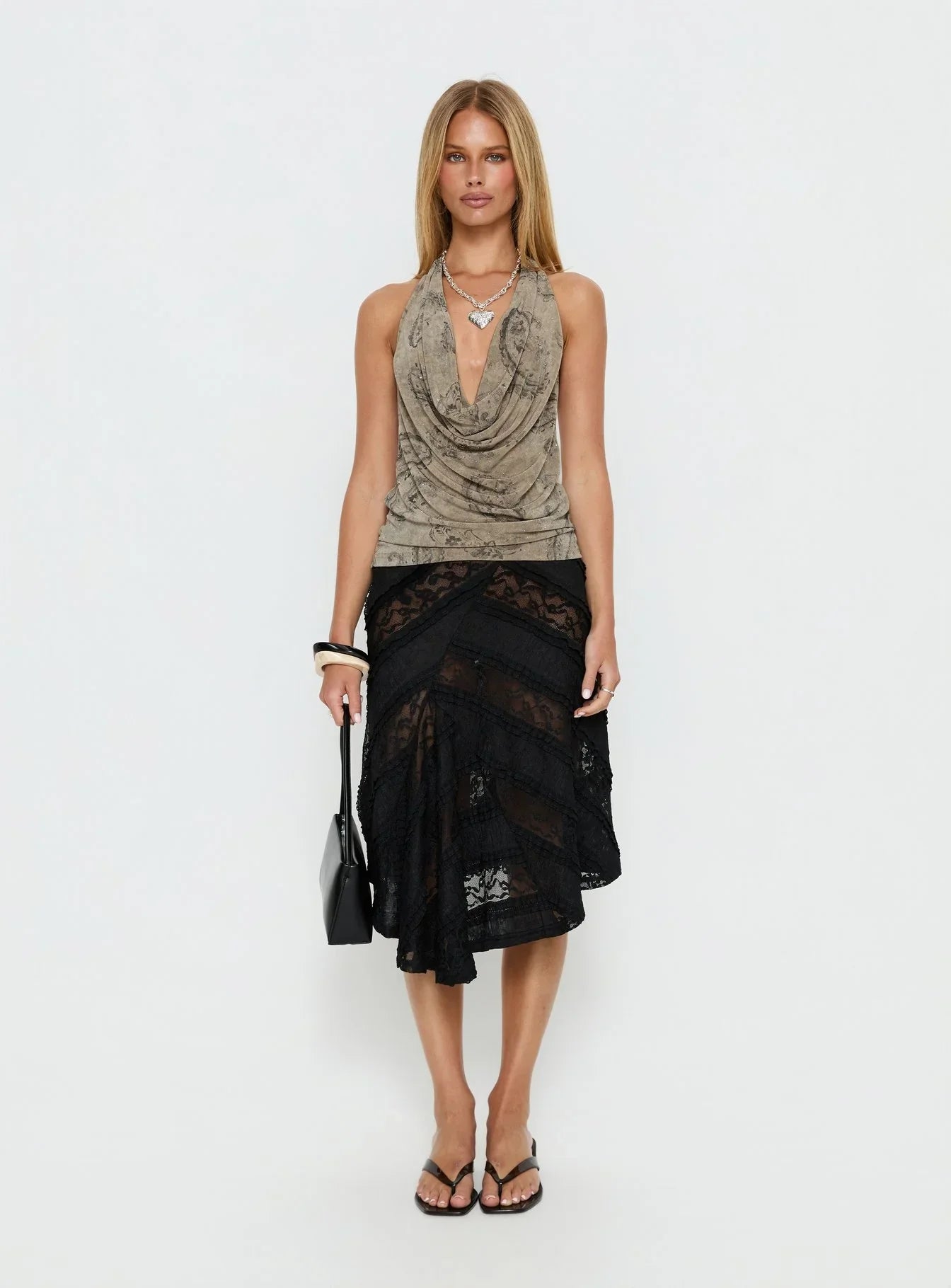 Constancia Asymmetrical Sheer Midi Skirt Black