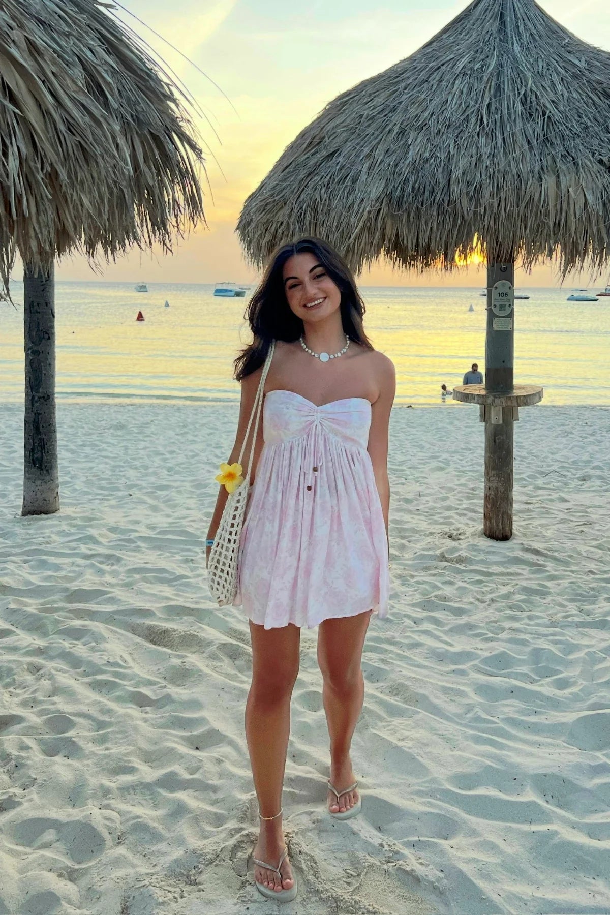 Lena Light Pink Floral Print Strapless Mini Dress