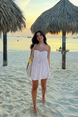 Lena Light Pink Floral Print Strapless Mini Dress