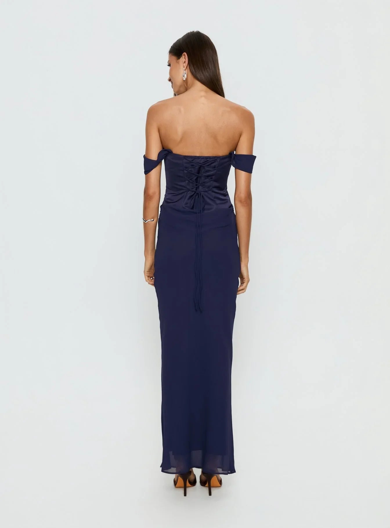 Joslyne Off Shoulder Corset Maxi Dress Navy