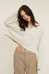 All The Way Beige Long Sleeve Crop Top