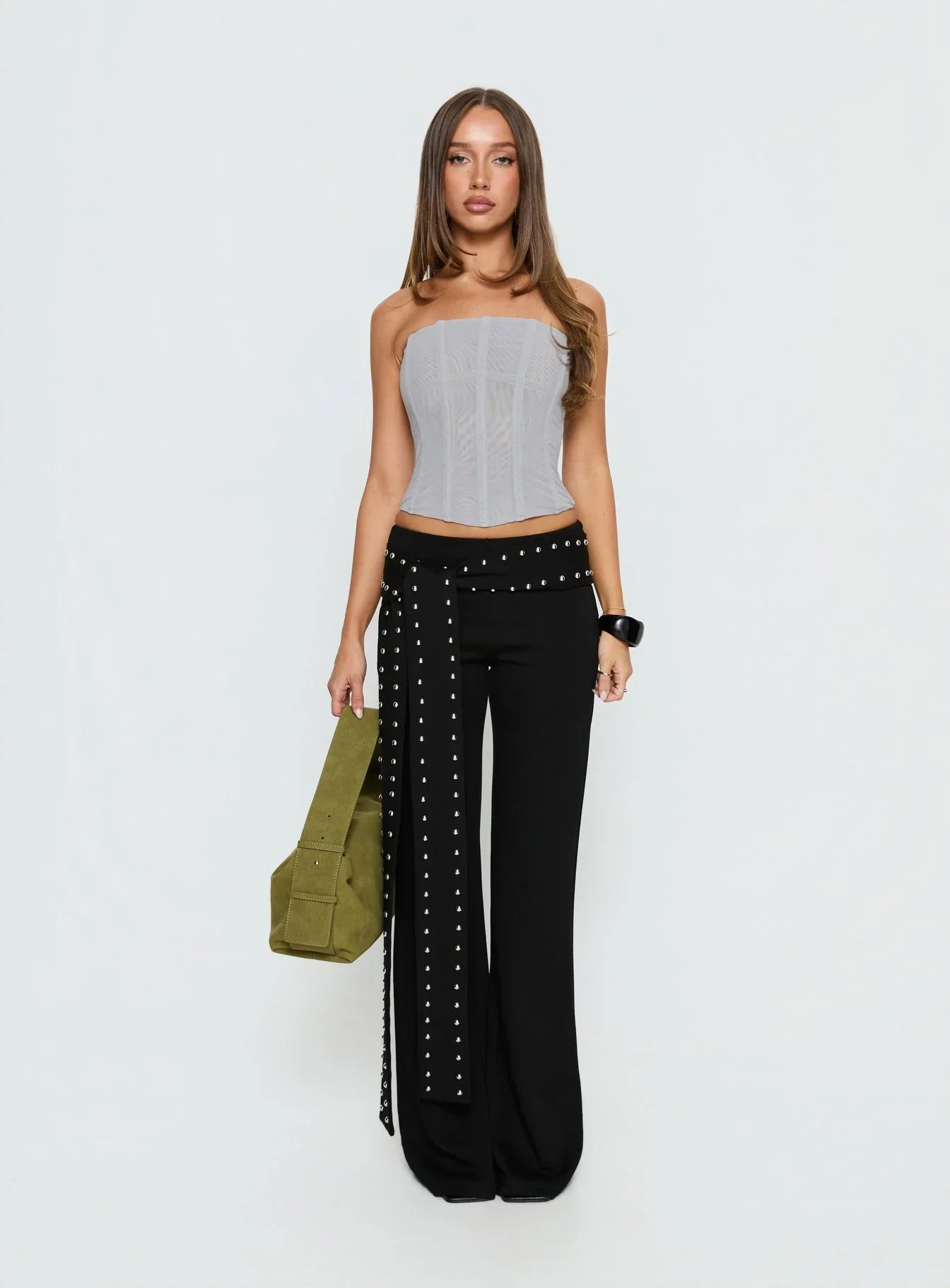 Oscuro Longline Mesh Corset Top Slate