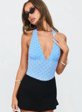 Mallary Halter Bodysuit Blue Polka