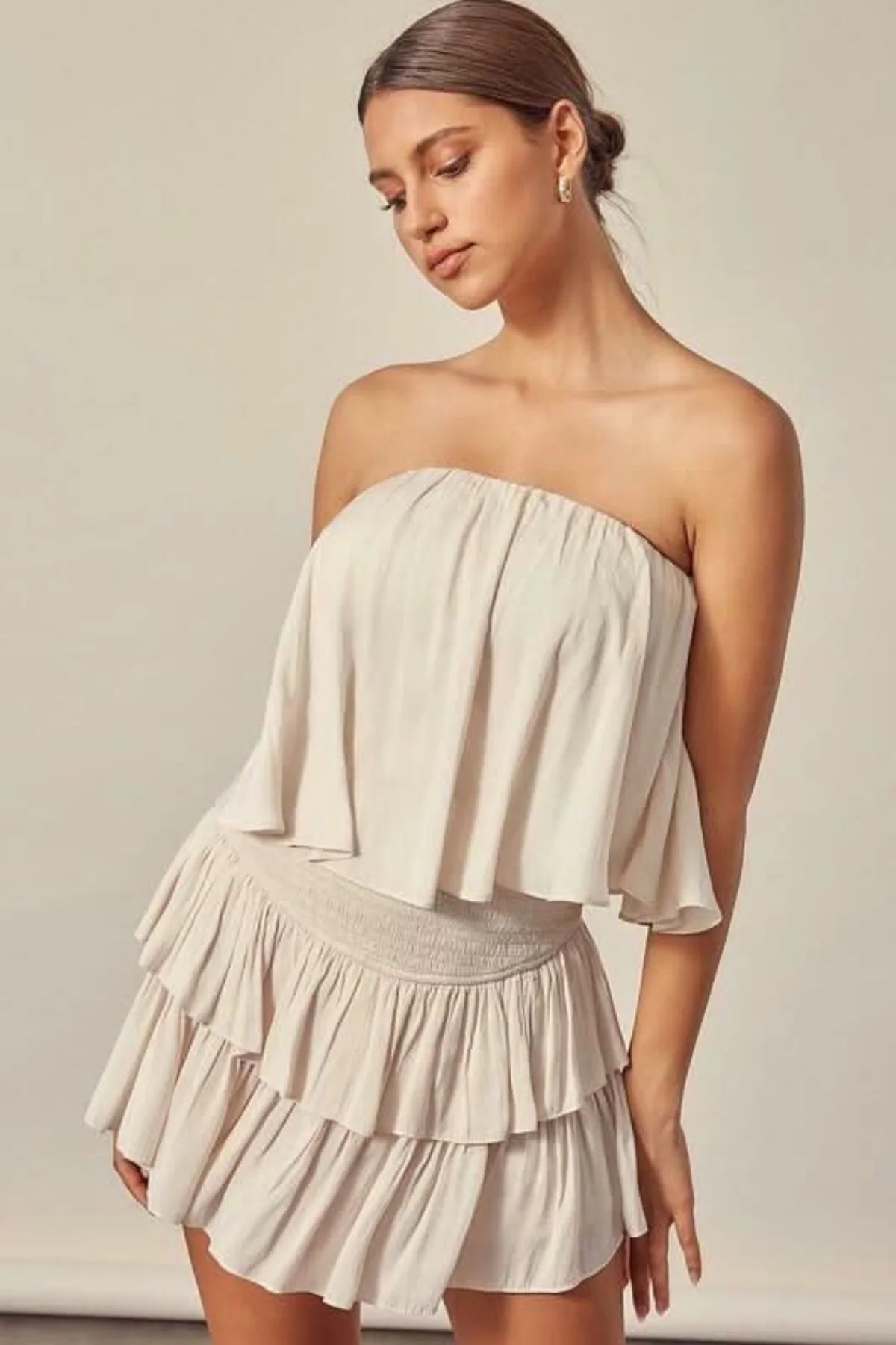 Monaco Ivory Strapless Ruffle Romper