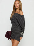 Alayne Long Sleeve Knit Mini Dress Black Grey Stripe