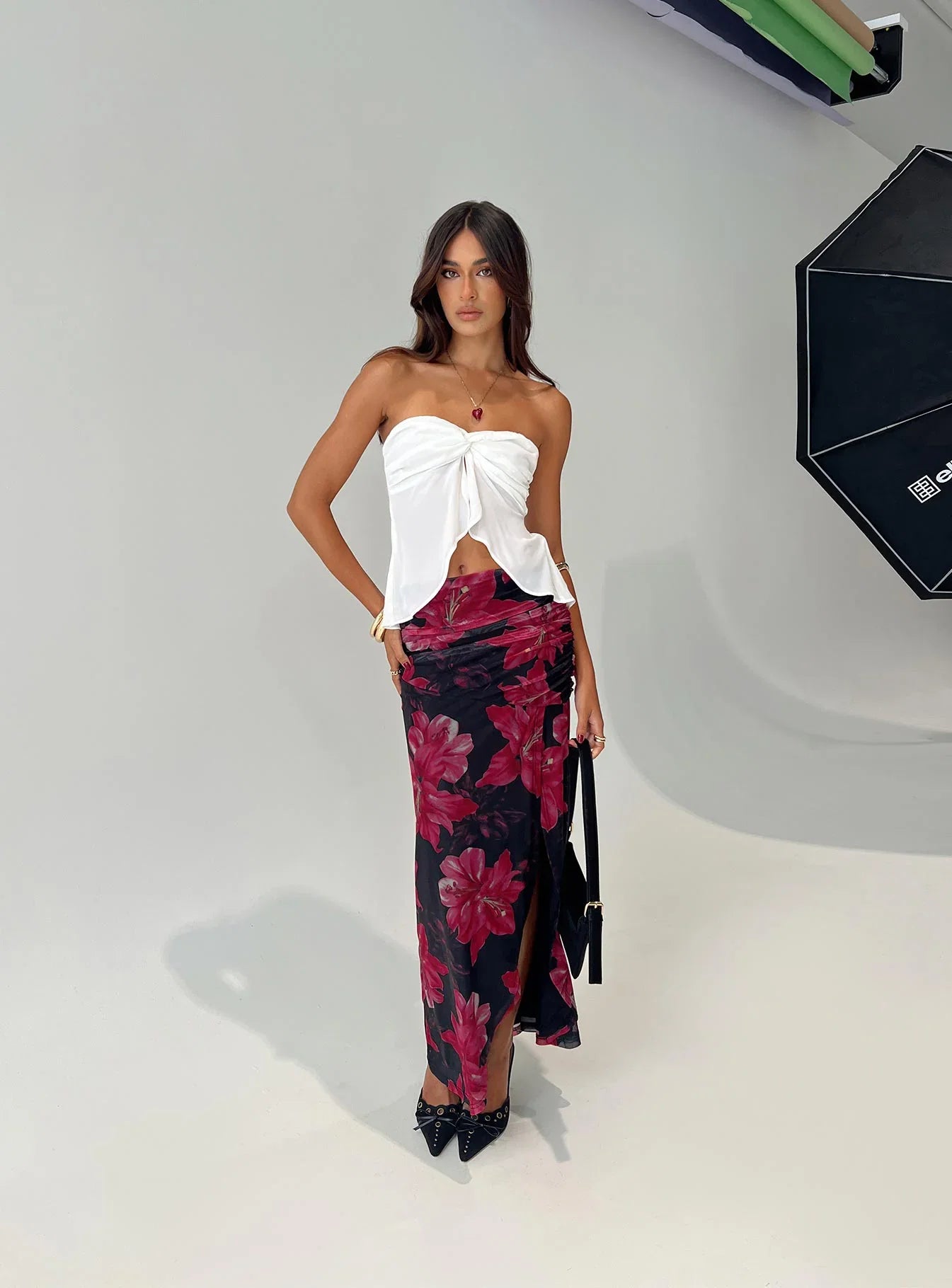 Cooperi Maxi Skirt Black Red Floral
