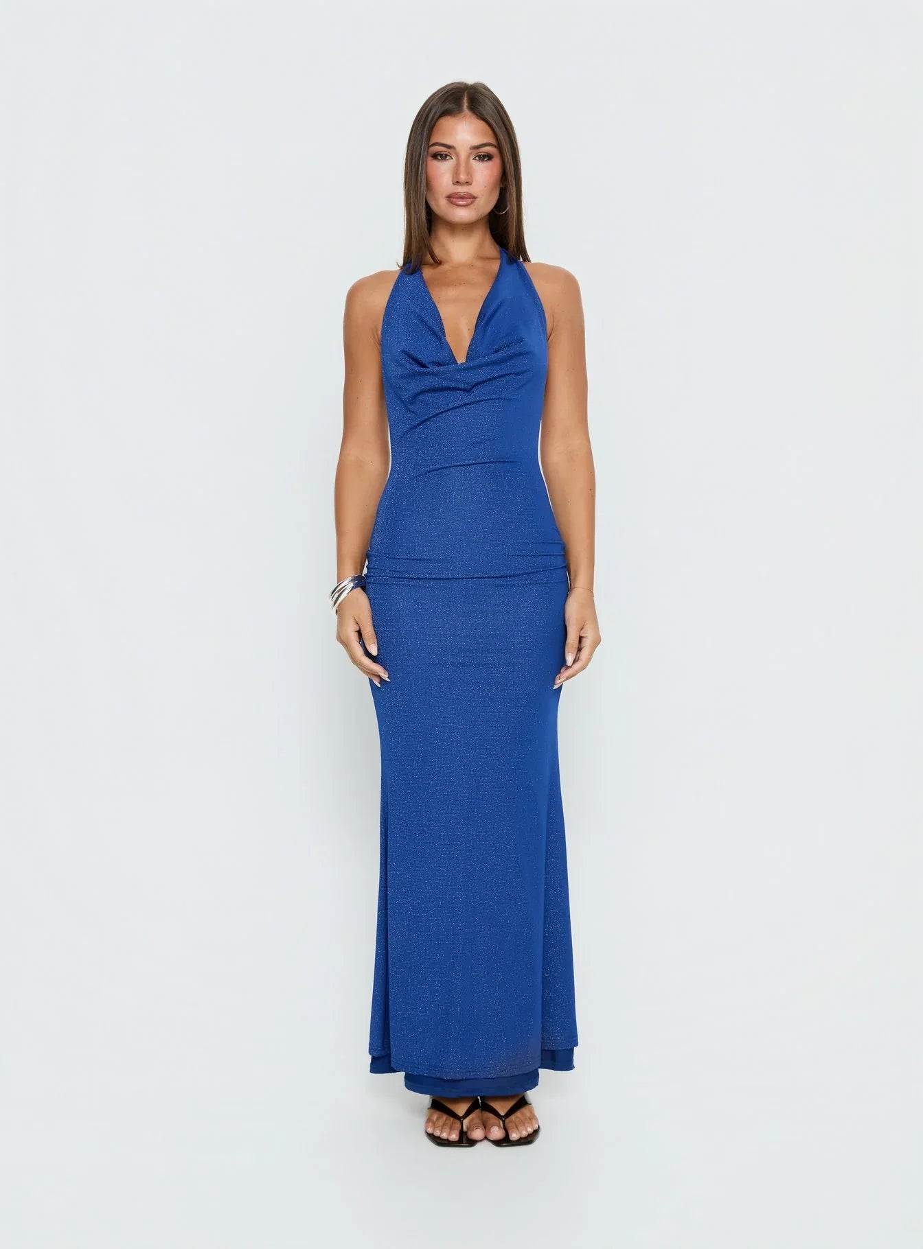 Jazminah Halter Cowl Neck Maxi Dress Royal Blue