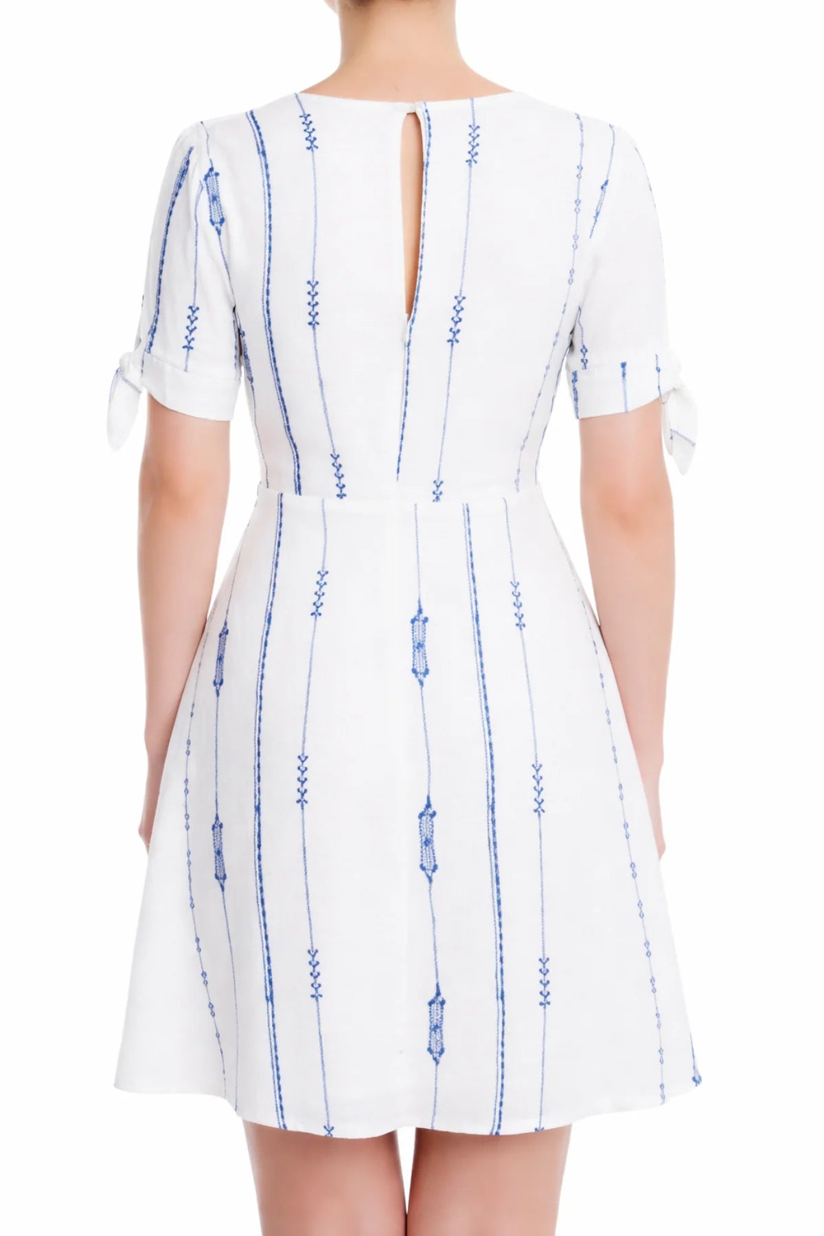 Lush Capri White and Blue Print Tie Sleeve Mini Dress
