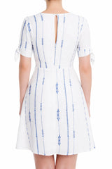 Lush Capri White and Blue Print Tie Sleeve Mini Dress