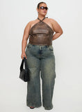 Treat You Better Ring Detail Faux Leather Top Brown Curve