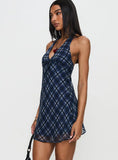 Laraline Halter Mini Dress Navy Check