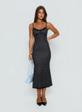 Delaney V Neck Frill Midi Dress Black Polka Dot