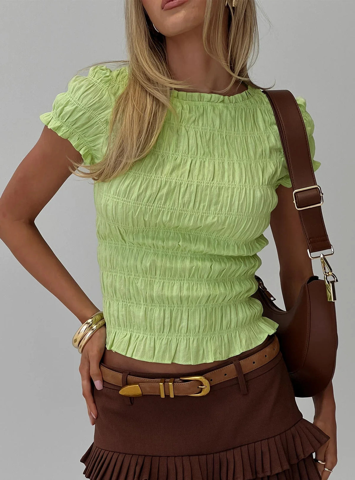 Romelle Shirred Top Lime