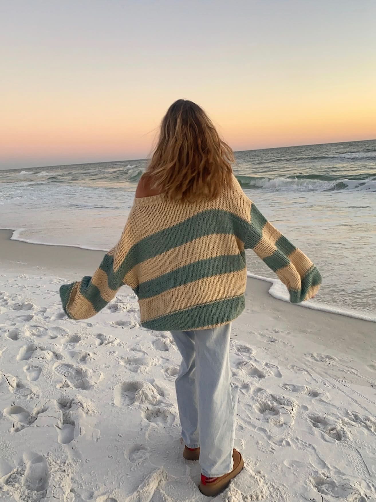 Poppy Beige and Sage Striped Oversized Sweater