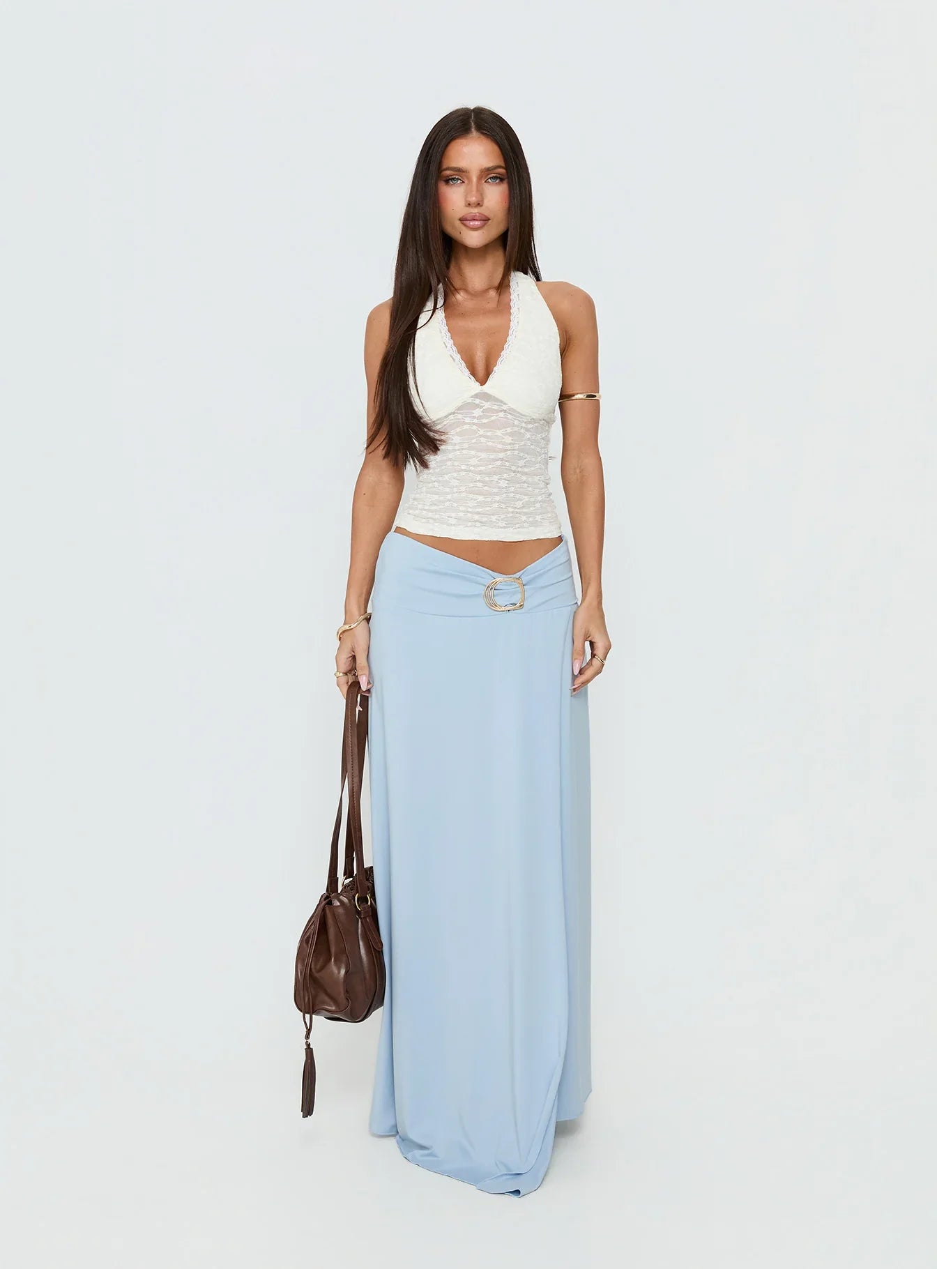 Nola Hardware Slit Maxi Skirt Blue