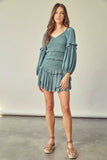 Seminal Moments Faded Green Smocked Long Sleeve Dress Set