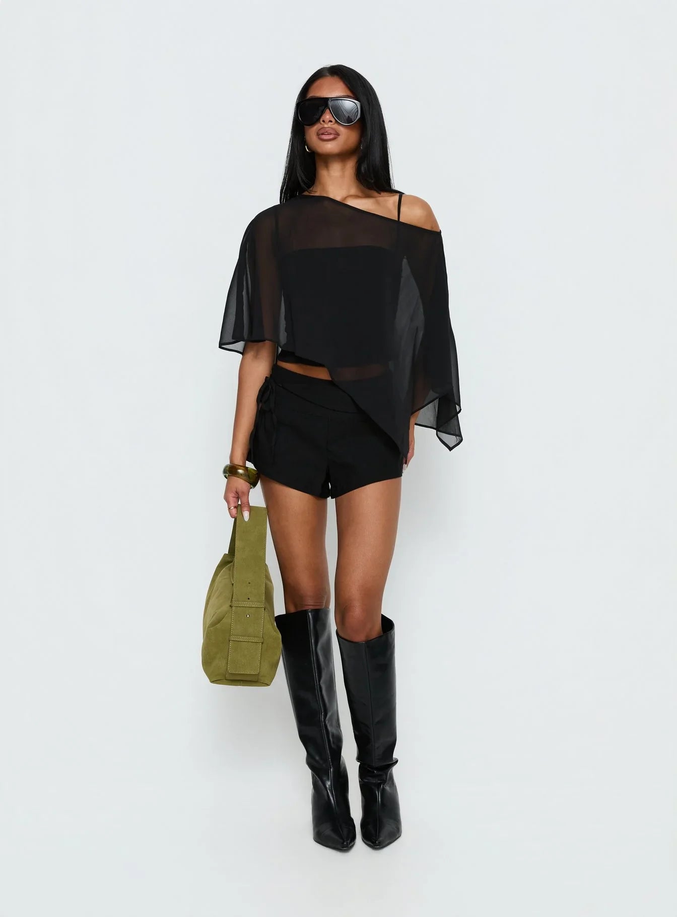 Senzo Chiffon Poncho Top Black