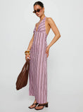Avrie Halter Maxi Dress Pink Brown Stripe