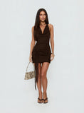 Hunta Halter Plunge Mini Dress Chocolate