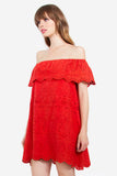 Alegre Red Off The Shoulder Ruffle Dress