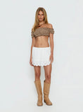 We Can't Stop Ruched Strapless Top Brown Gingham