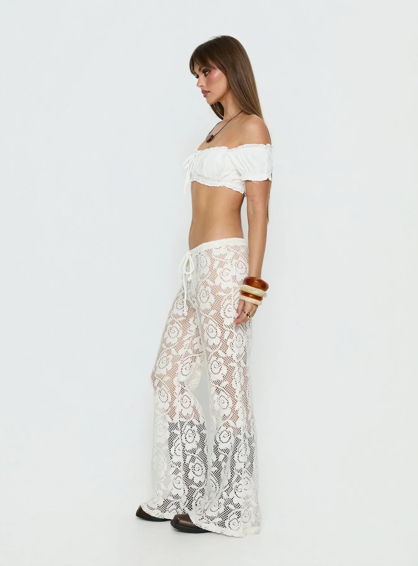 Rosadonna Lace Flare Pants Cream