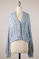 Chilton Dusty Blue Cable Knit Cardigan Sweater