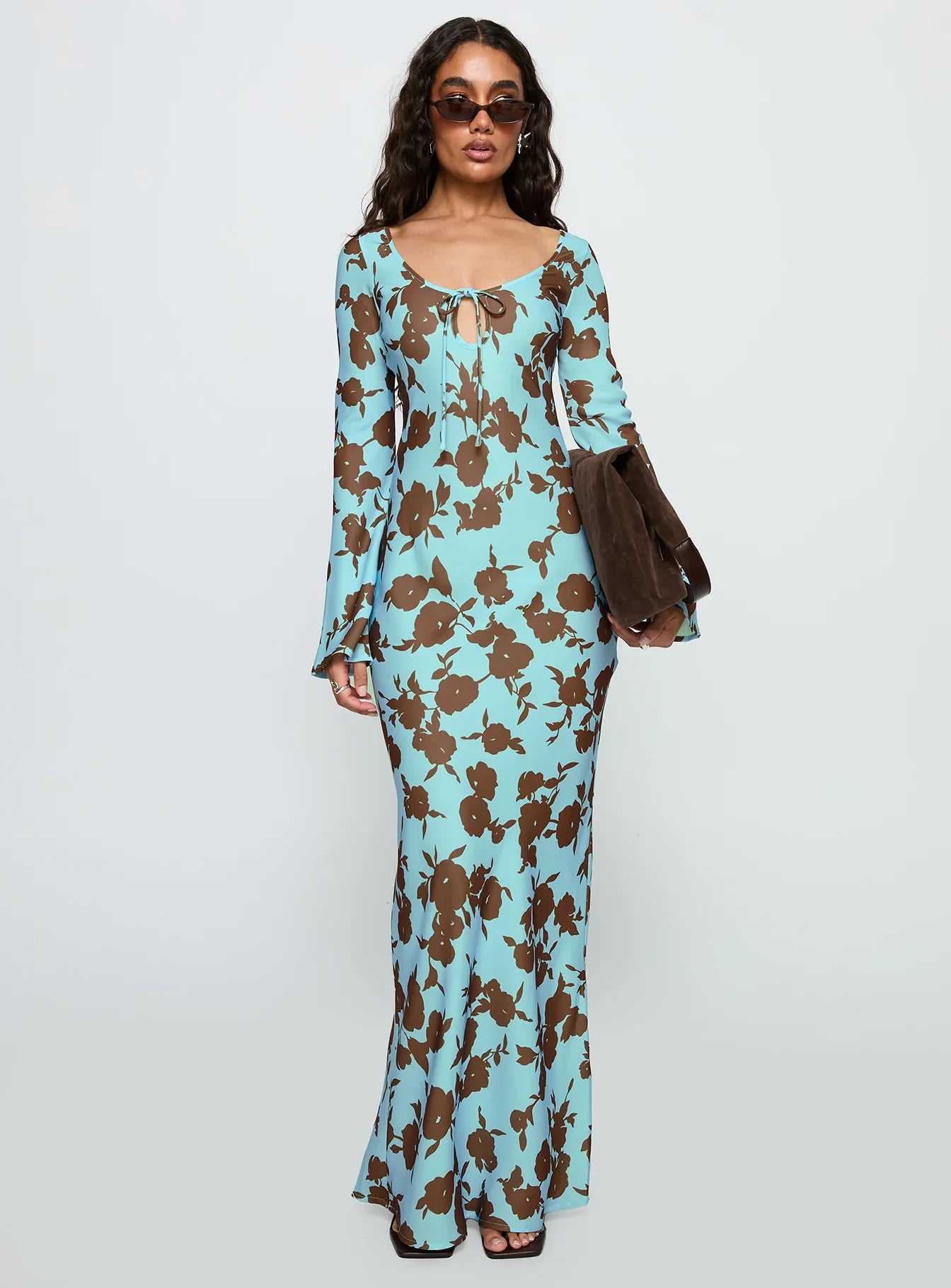 Elorie Long Sleeve Maxi Dress Blue Brown