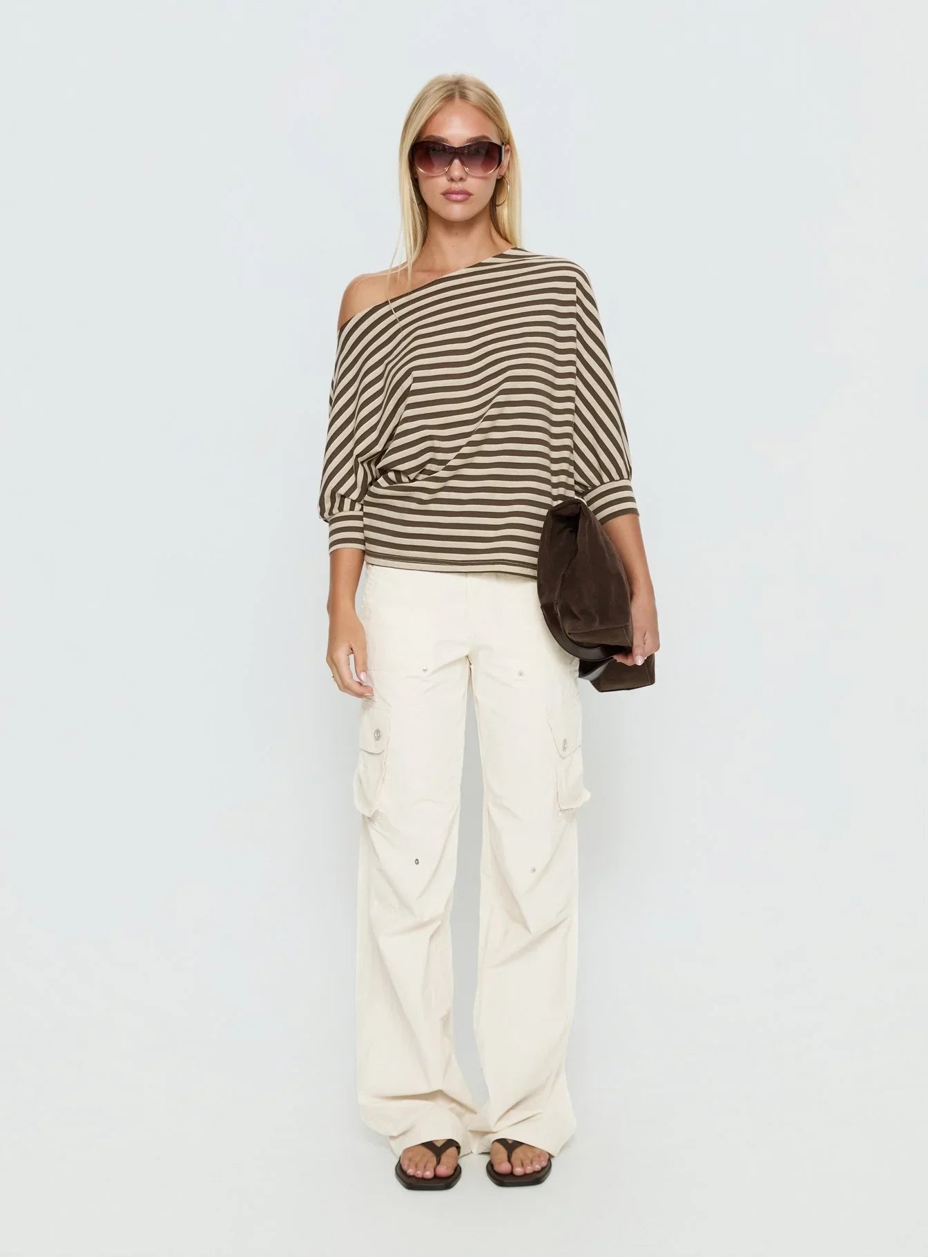 Keyes 3/4 Sleeve Off Shoulder Top Multi Stripe
