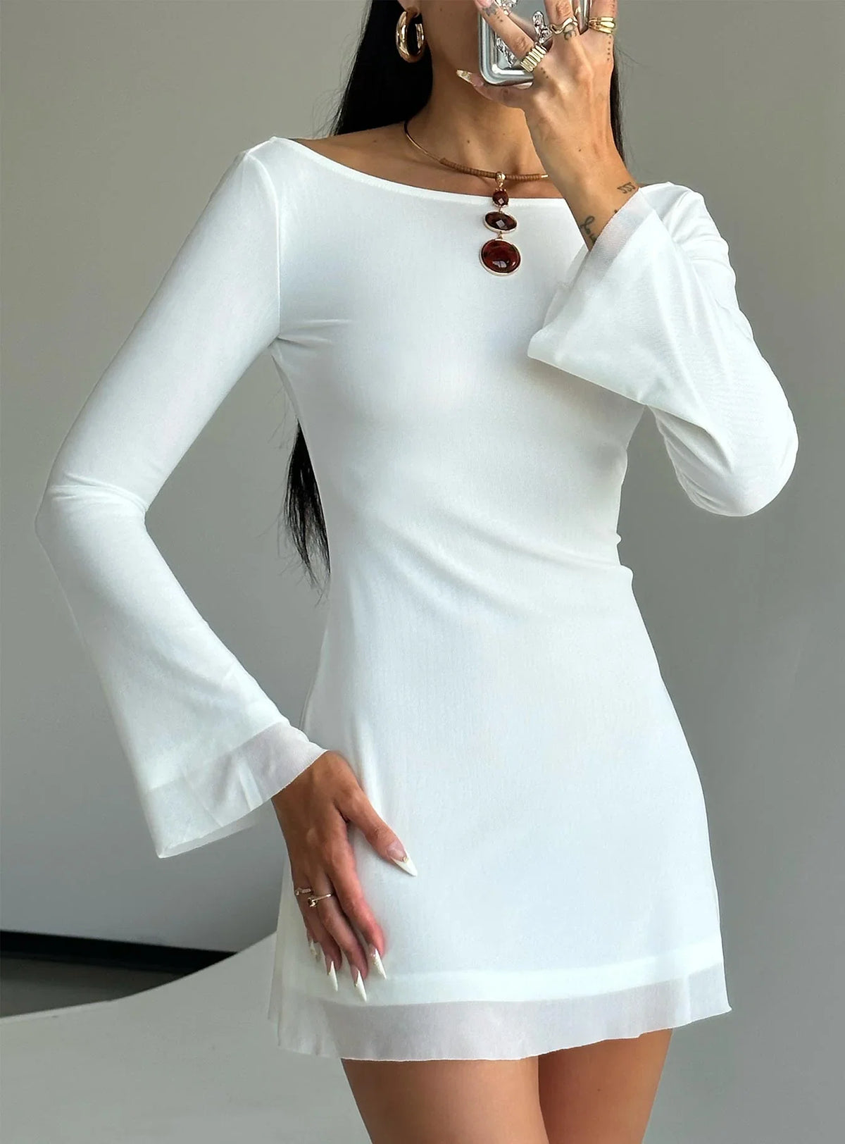 Lukea Long Sleeve Mini Dress White Petite