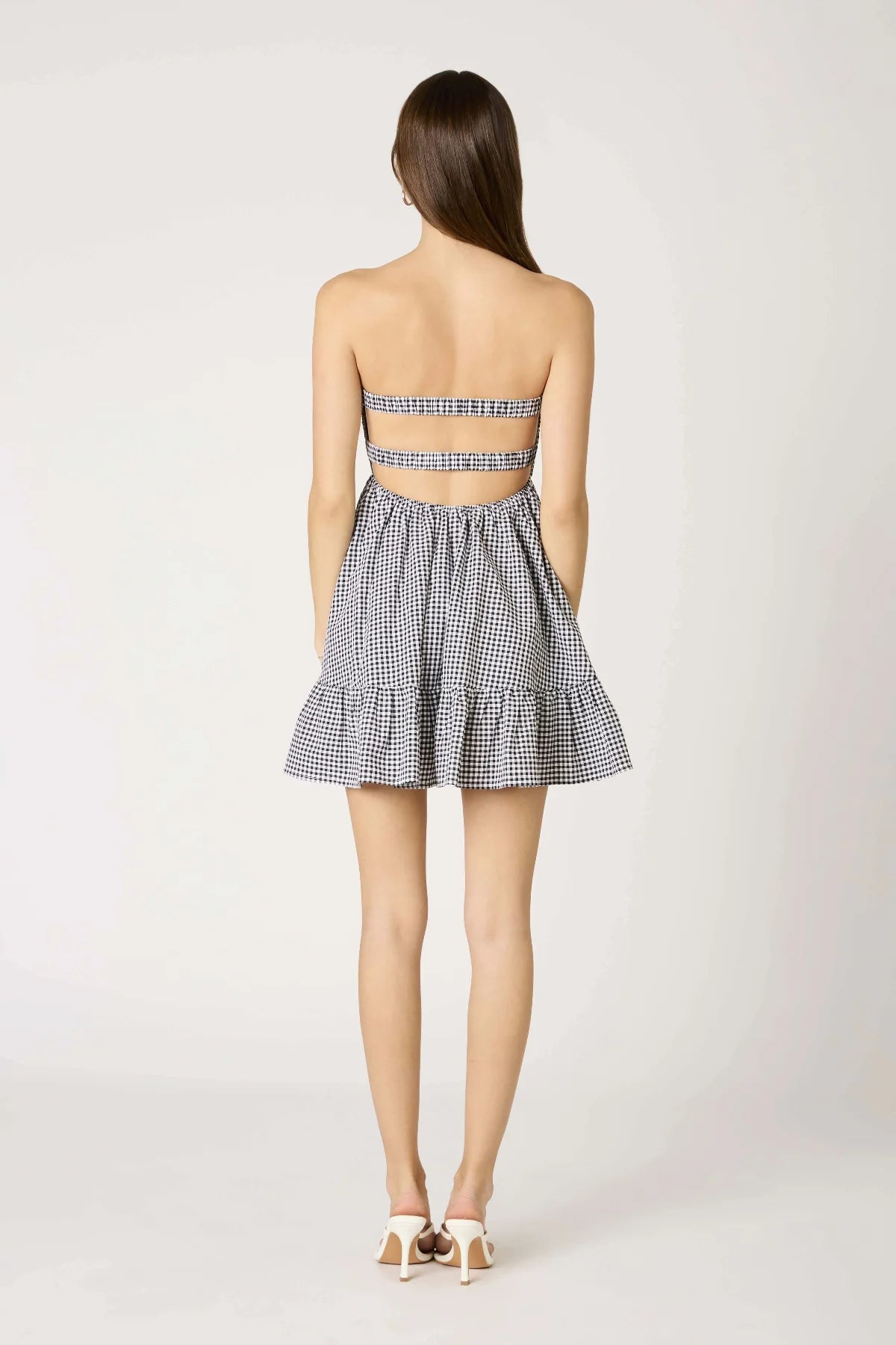 Argie Black Gingham Strapless Romper