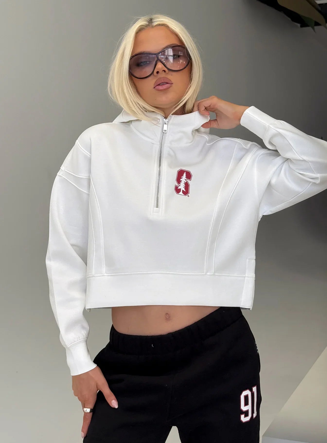 Stanford Buttersport Half zip Hoodie White