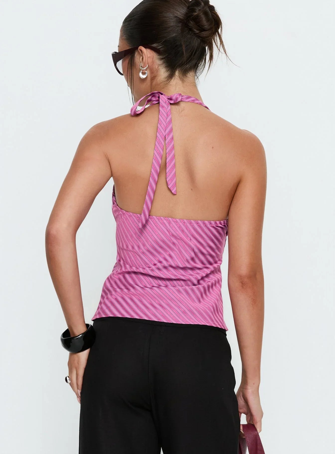 Golden Drift Halter Top Pink Stripe