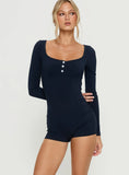 Snoozy Sleep Button Up Rib Playsuit Navy