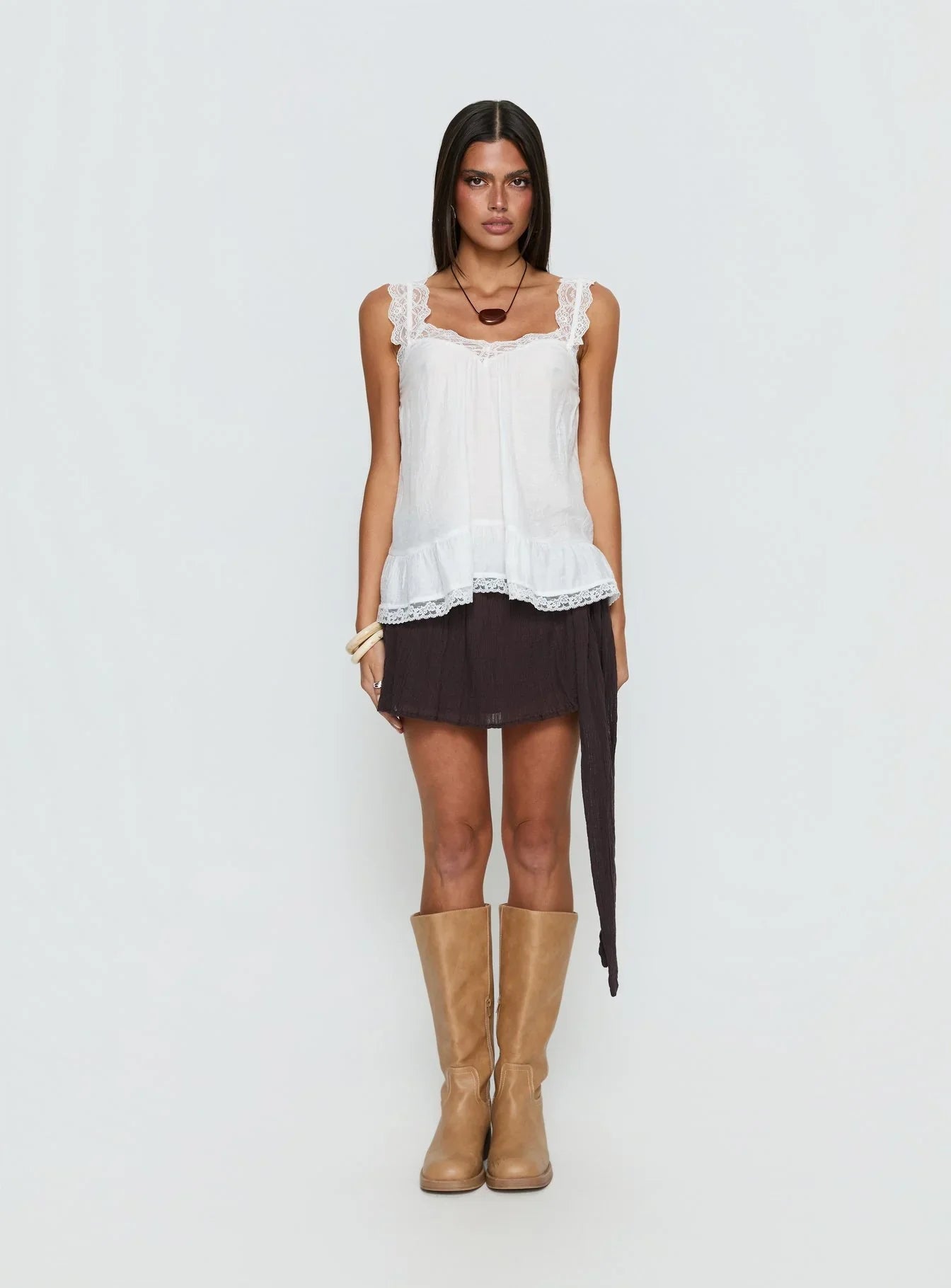 Fever Dream Babydoll Lace Trim Top White
