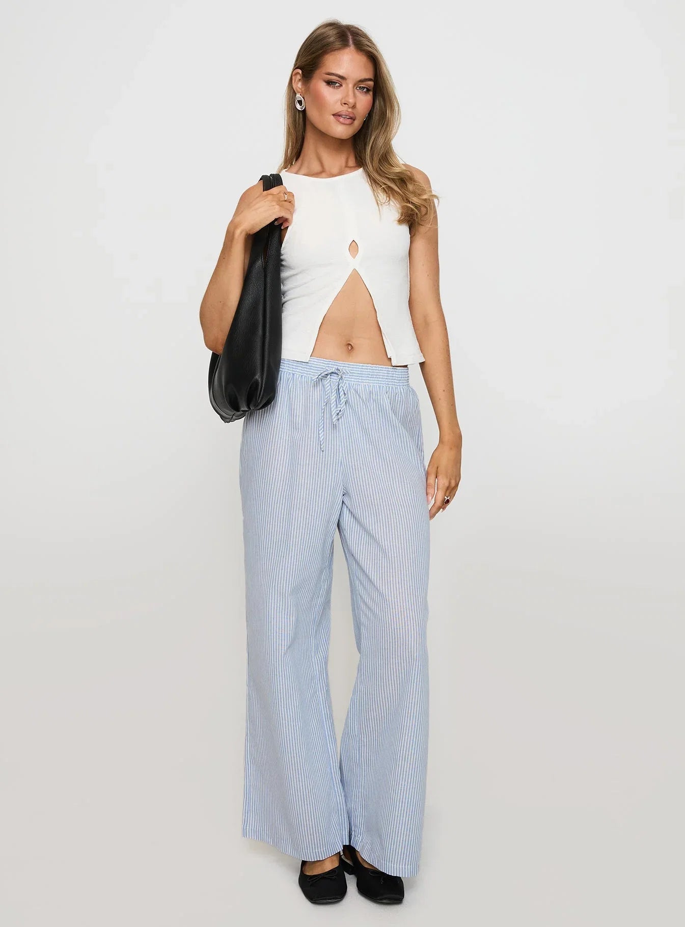 Holiday Tie Front Pant Blue White Stripe