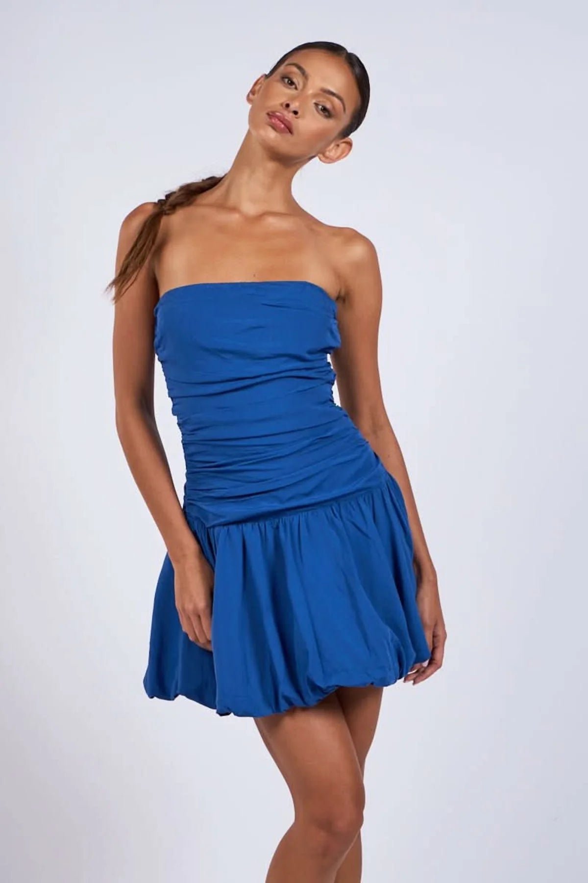 Marcuss Persian Blue Bubble Hem Tube Mini Dress