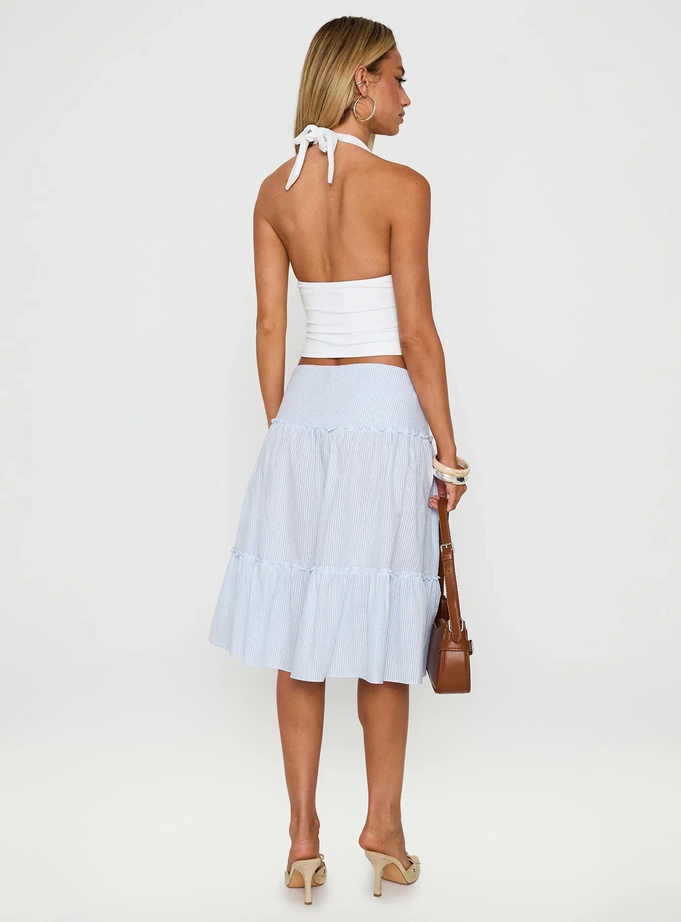 Cascades Low Rise Midi Skirt Blue White Stripe