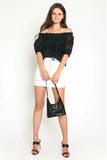 Kaylee Black Eyelet Off the Shoulder Crop Top