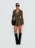 Kealy Plunge Neck Blazer Playsuit Brown