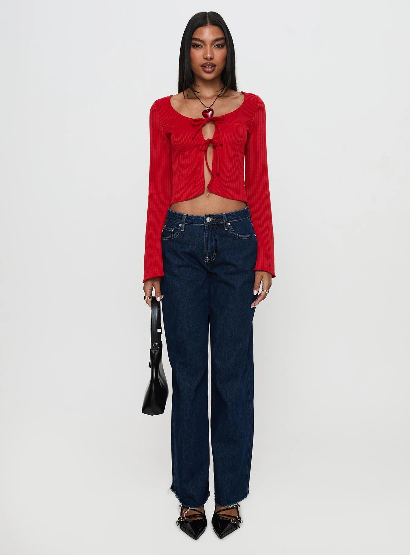 Rowynne Long Sleeve Tie Up Top Red