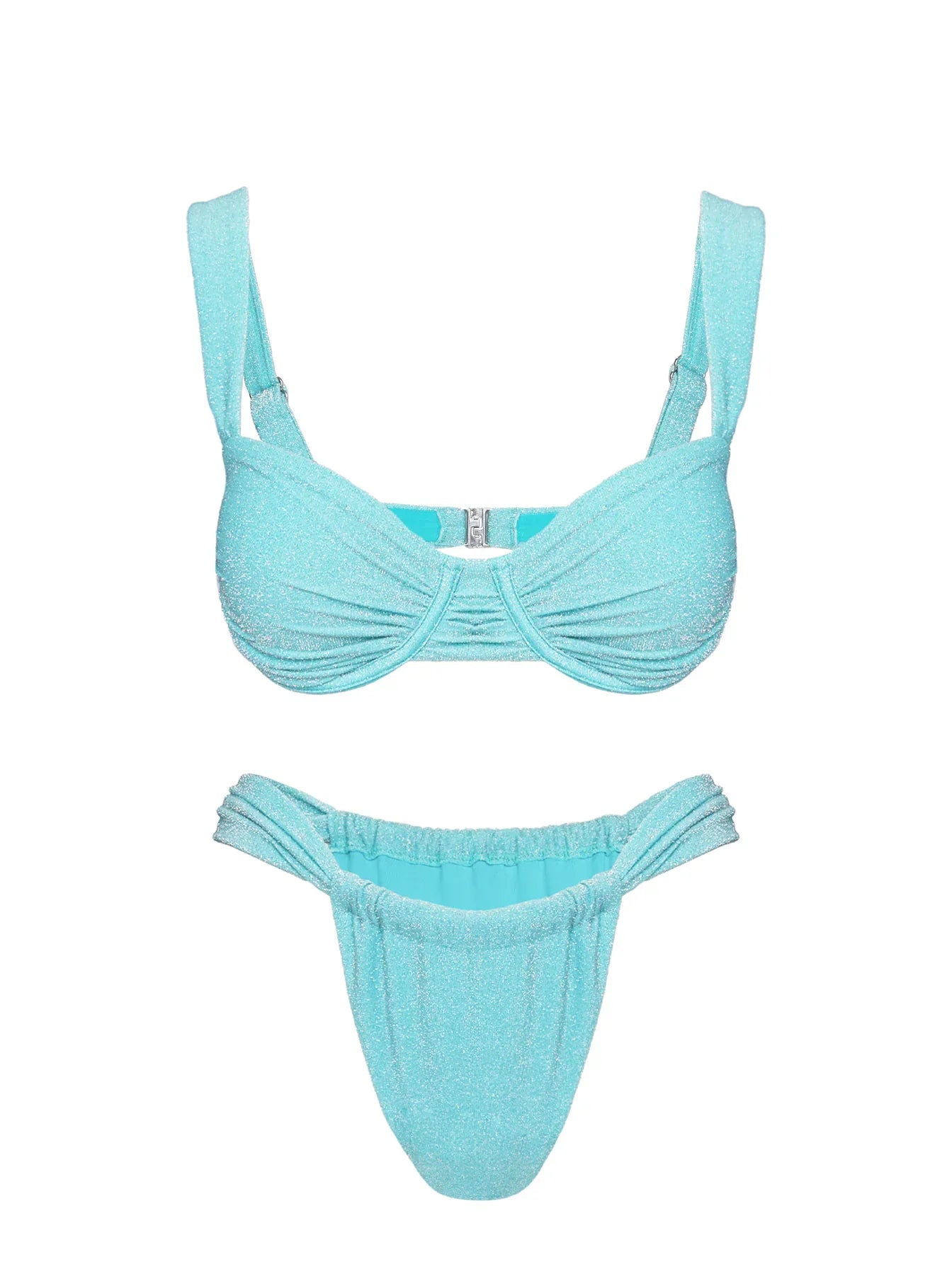 Ellie High Cut Glitter Bikini Bottoms Blue