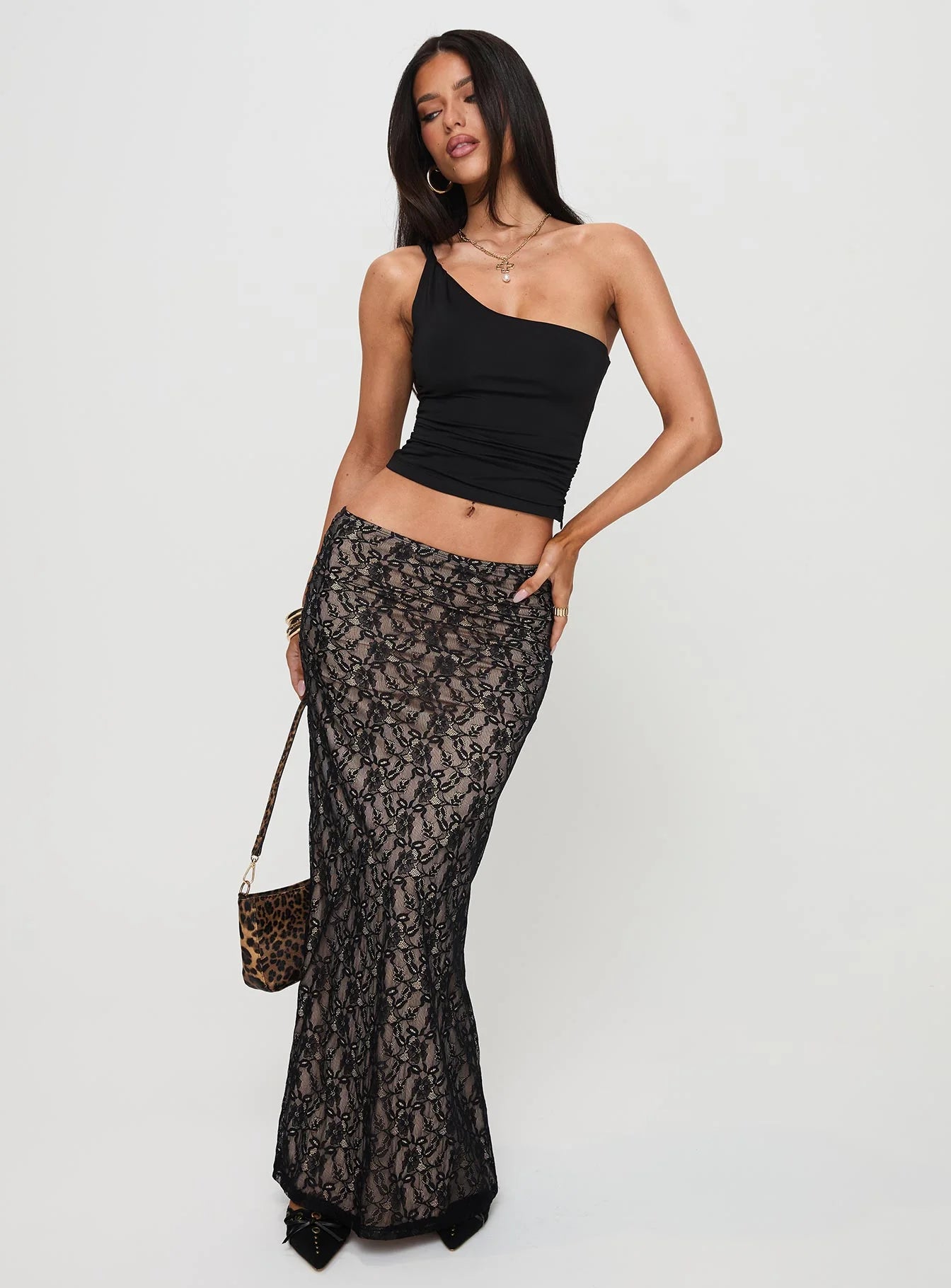 Lourenzia Lace Maxi Skirt Black Nude